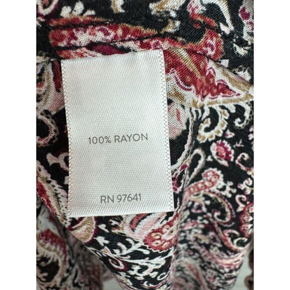 J.JILL black pink paisley rayon bishop sleeve frill swing blouse top L NWOT - Picture 7 of 9